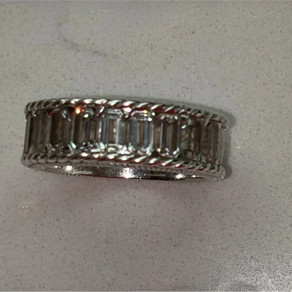 Judith Ripka Sterling Silver CZ Baguette Half Eternity Band Ring - Picture 11 of 13